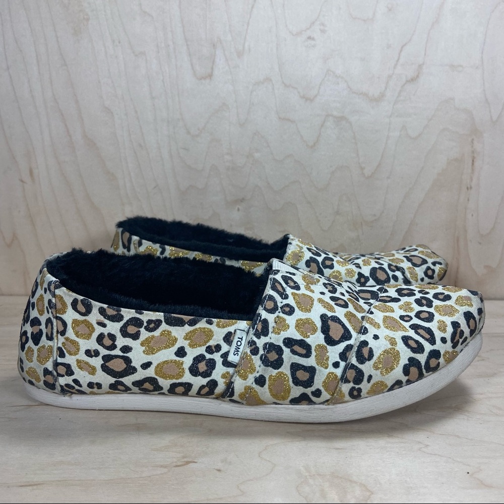 Toms Alpargata Gold Glitter Cheetah Slip On Shoes Women’s Size 8